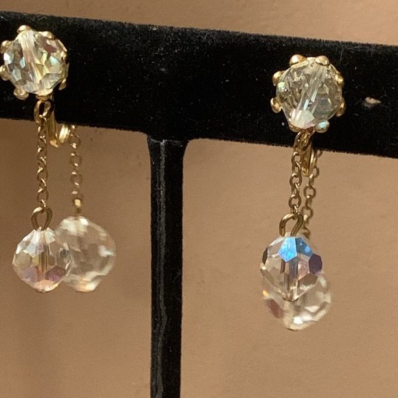 60 s DOUBLE DANGLING CRYSTAL EARRINGS - Picture 8 of 14